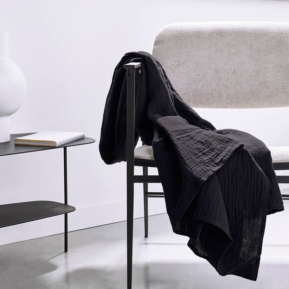 Plaid uni ou jeté de canapé gaze de coton (anthracite)