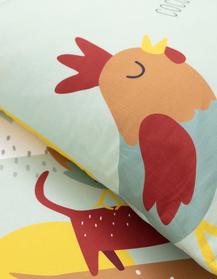 Linge de lit enfant Cocorico imprimé 1 personne - coton (céladon)