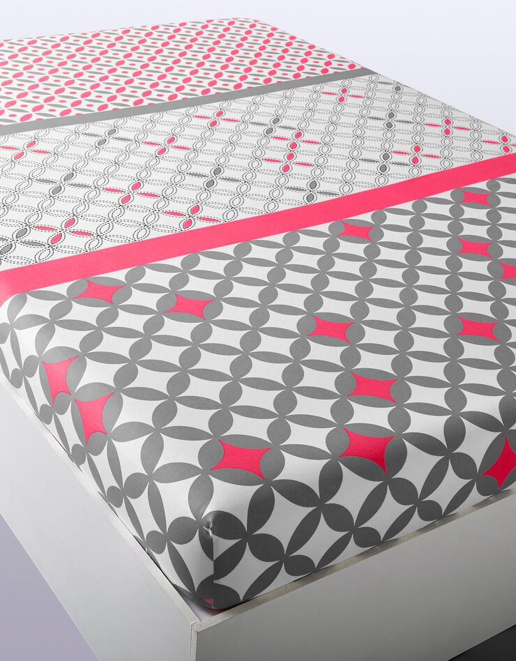 Linge de lit Marlow en coton à motifs géométriques (gris / corail)