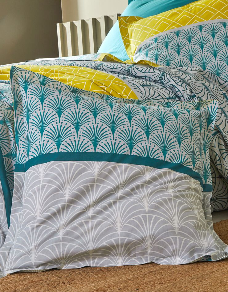 Linge de lit Eddy en coton à motifs graphiques (vert)