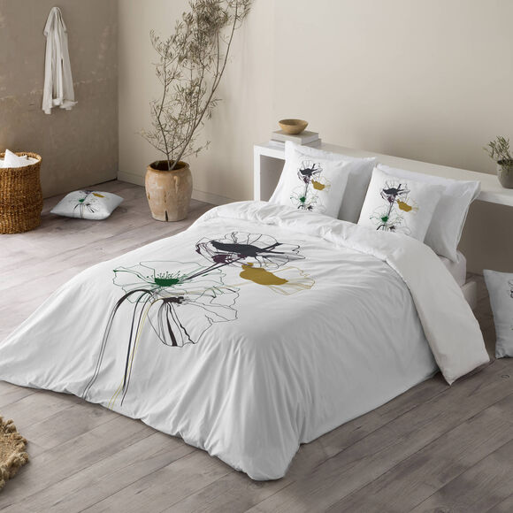 Bedrukt katoenen Poppy beddengoed (wit)