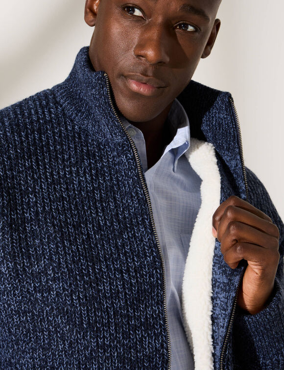 Blouson côte anglaise intérieur fourré (bleu mouliné)