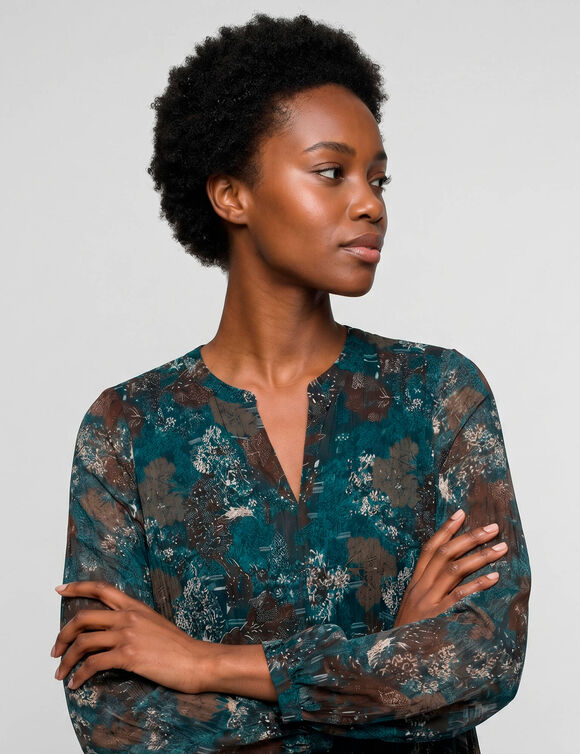 Robe courte pliss&eacute;e imprim&eacute;e (vert / chocolat)