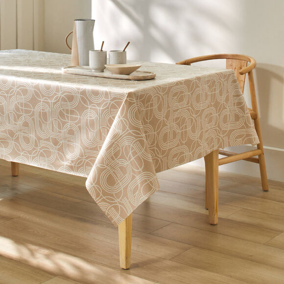 Tafellaken in toile cirée, grafische print (ecru)
