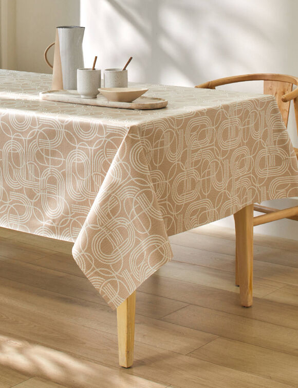 Tafellaken in toile cirée, grafische print (ecru)