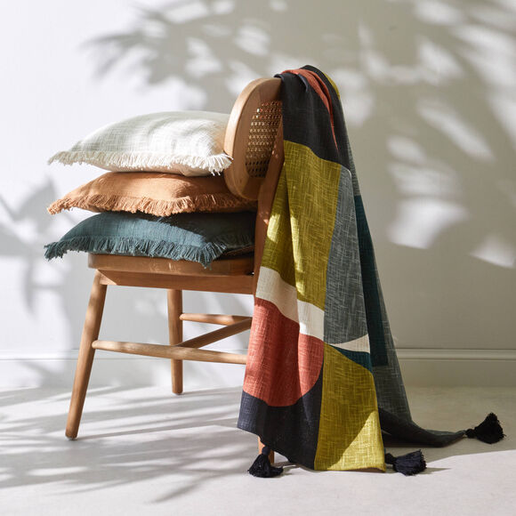 Coussin uni coton texturé (eucalyptus)