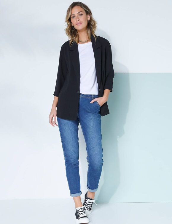 Veste manches 3/4, crêpe fluide (noir)