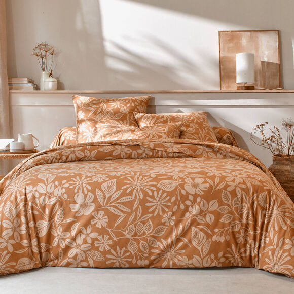 Linge de lit C&eacute;line en flanelle imprim&eacute; floral (caramel)