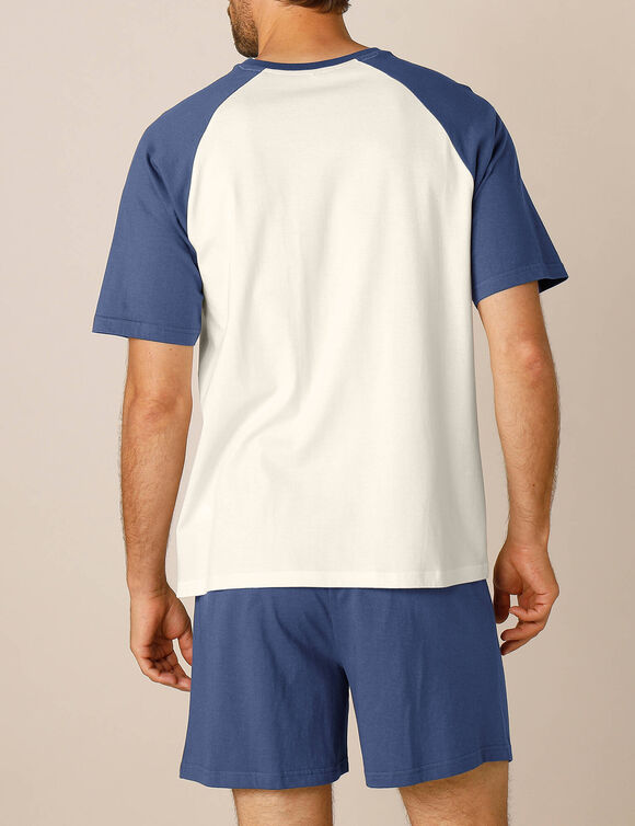 Pyjama short motif bambou (&eacute;cru / indigo)