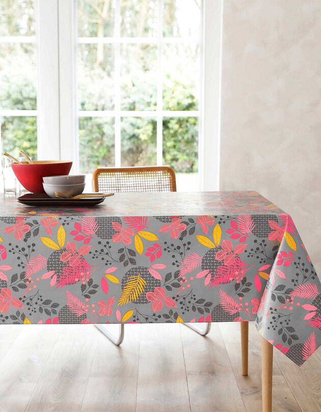 Tafellaken in toile cirée met bladerenprint (grijs)