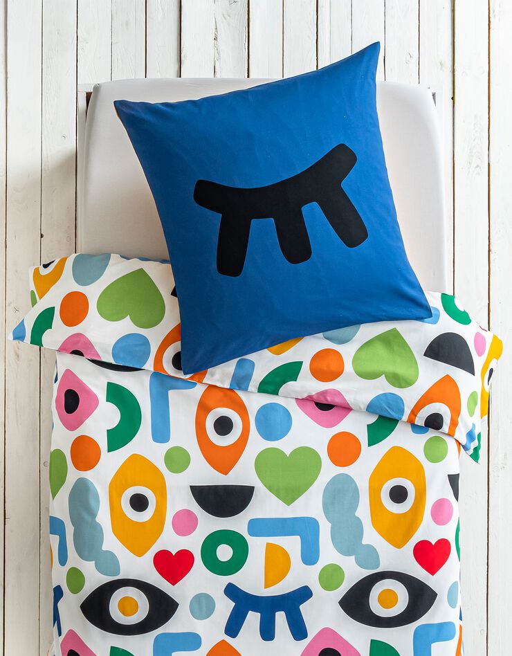 Linge de lit Multico 1 personne en coton, collection enfant LEM (blanc)
