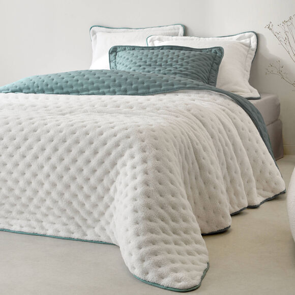 Couvre-lit réversible microfibre matelassée/sherpa (eucalyptus)