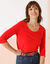 T-shirt manches 3/4 uni, coton (coquelicot)