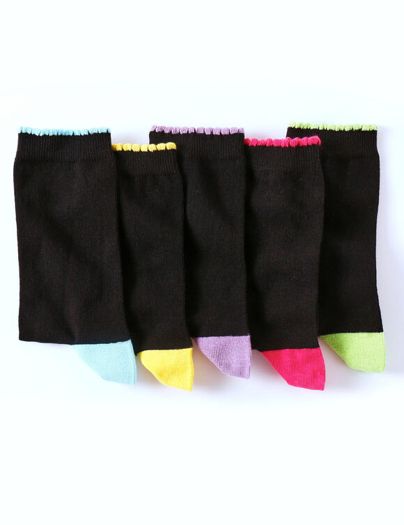Mi-chaussettes contrast&eacute;es - lot de 5 paires (noir)