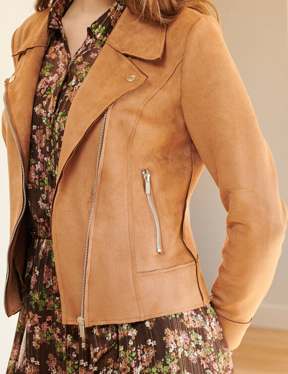 Blouson zipp&eacute; col tailleur pressionn&eacute;, su&eacute;dine (caramel)