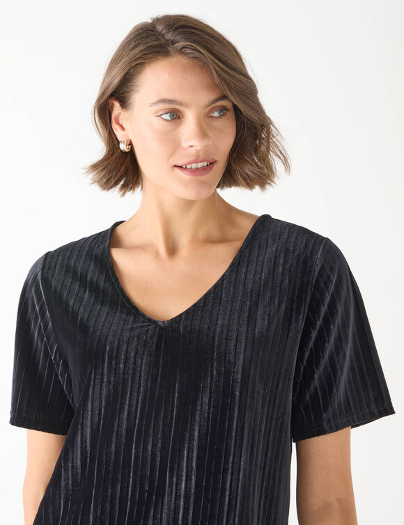 T-shirt velours reliefé manches courtes (noir)