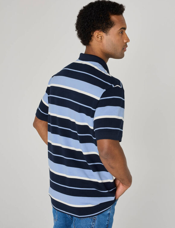 Polo ray&eacute;e maille piqu&eacute;e manches courtes (marine / ciel)