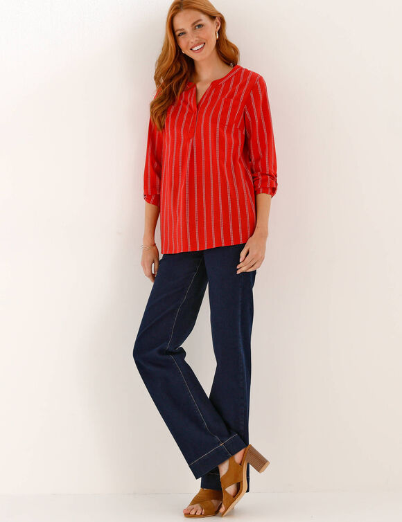 Tunique ray&eacute;e manches retroussables (rouge / blanc)