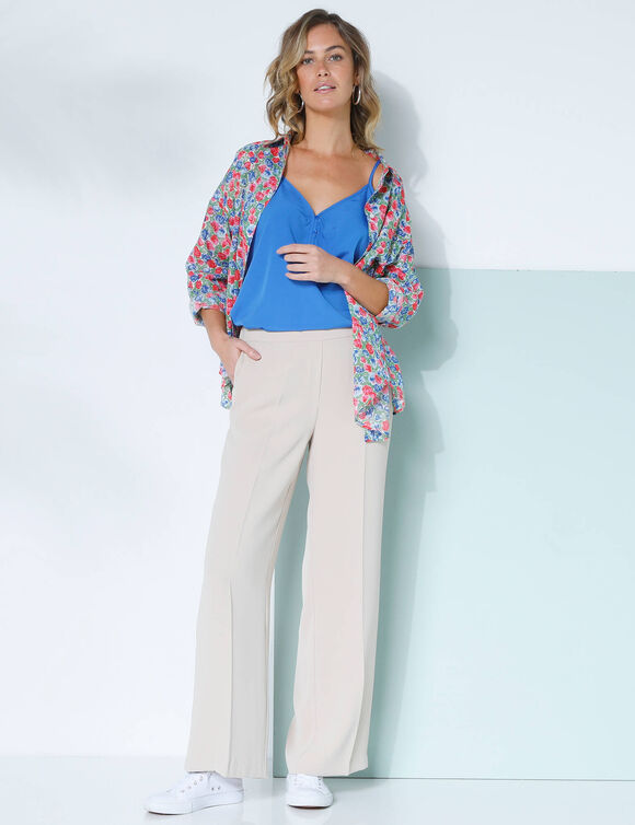 Pantalon large taille élastiquée, crêpe (beige)