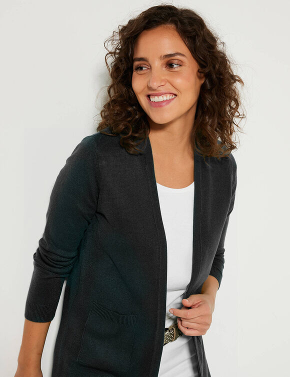 Gilet porter ouvert, maille toucher doux (noir)