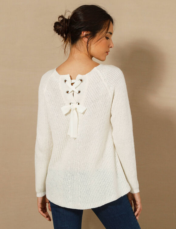 Pull dos lacé, maille anglaise (écru)