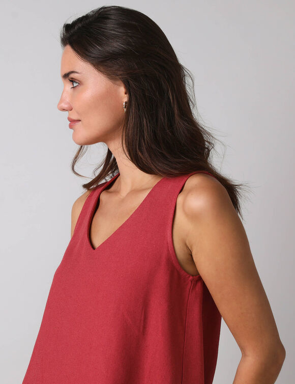 D&eacute;bardeur larges bretelles col V, viscose et lin (bois de rose)