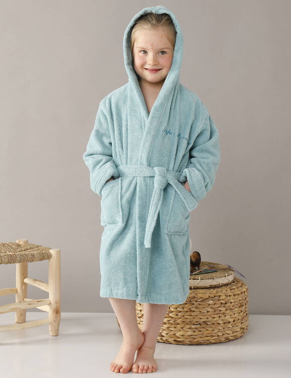 Peignoir enfant éponge à capuche personnalisable  (vert d'eau)