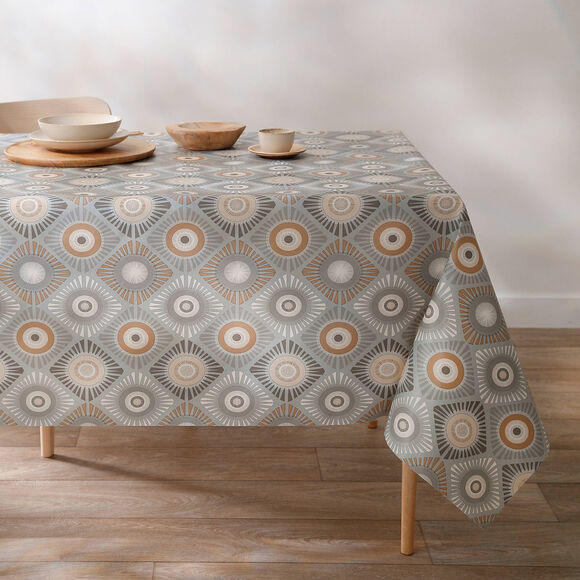 Nappe toile cir&eacute;e imprim&eacute; wax (gris / orange)