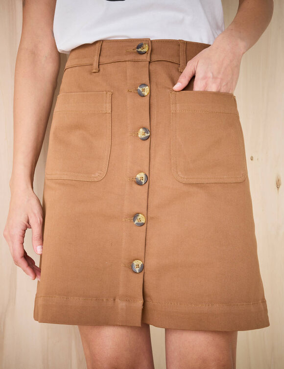 Jupe évasée courte boutonnée (caramel)