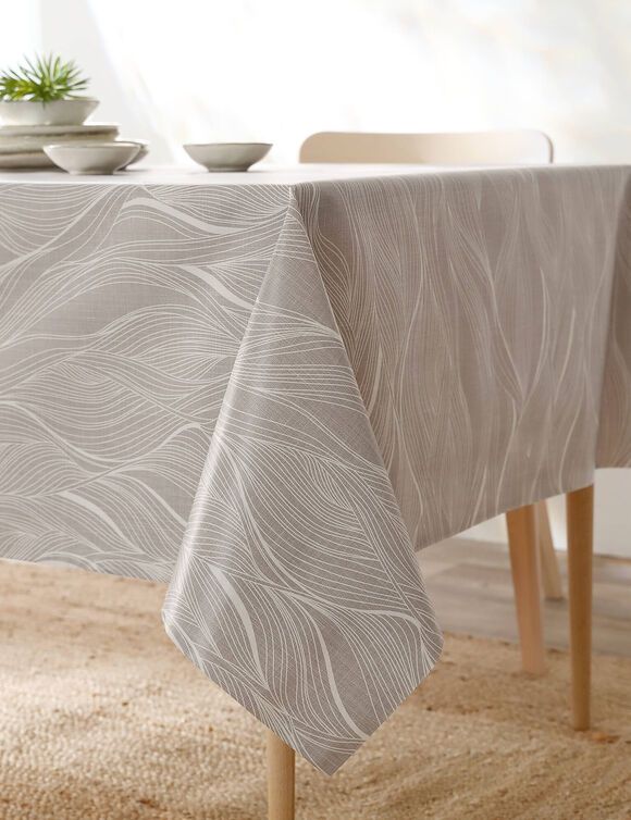 Nappe toile cirée imprimée vagues  (taupe)