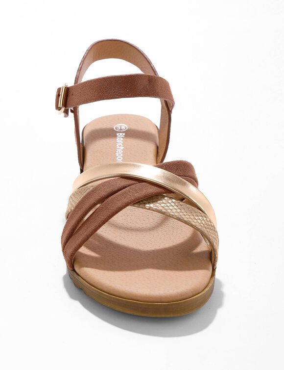 Sandales multibrides compens&eacute;es (caramel)