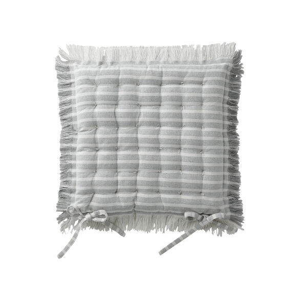 Galette de chaise carrée rayée à franges - lot de 2 (gris perle)