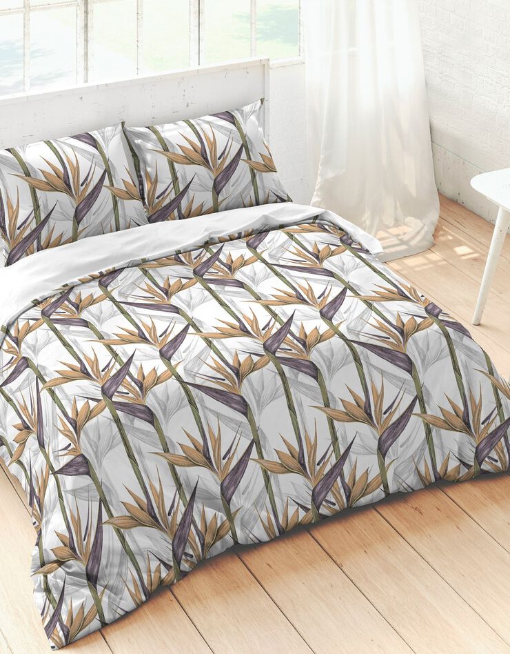 Linge de lit Malva imprimé végétal - coton  (blanc / violet)