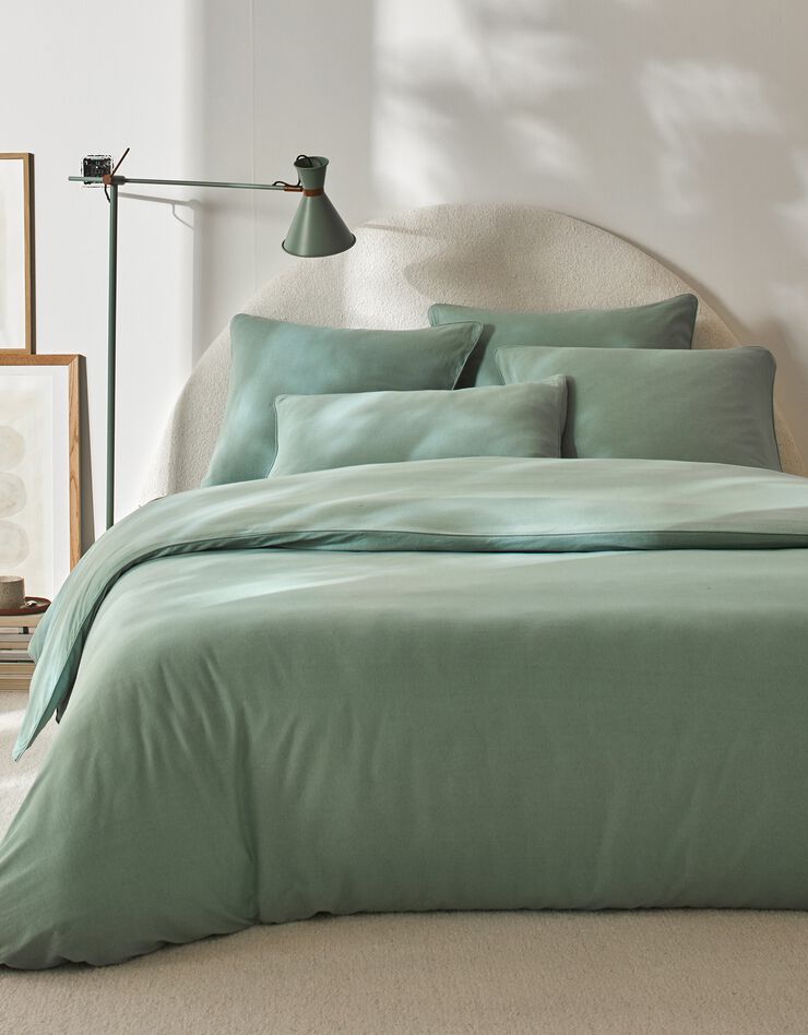 Linge de lit uni en jersey passepoilé coton (vert)