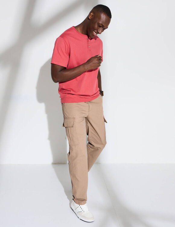 T-shirt Henley confort manches courtes - coton biologique (corail grisé)