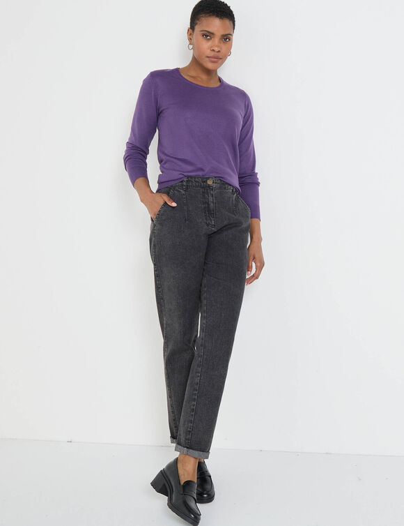 Effen trui met ronde hals en kasjmiertouch (aubergine)