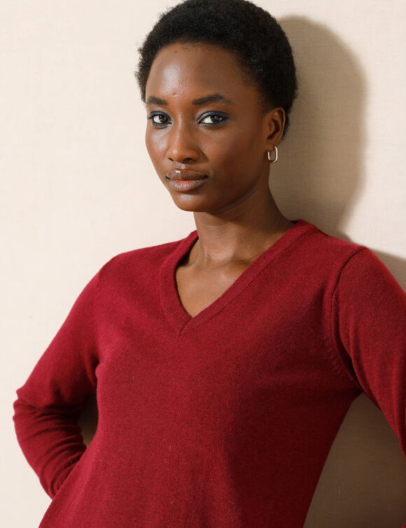 Pull col V, laine d'agneau (bordeaux)