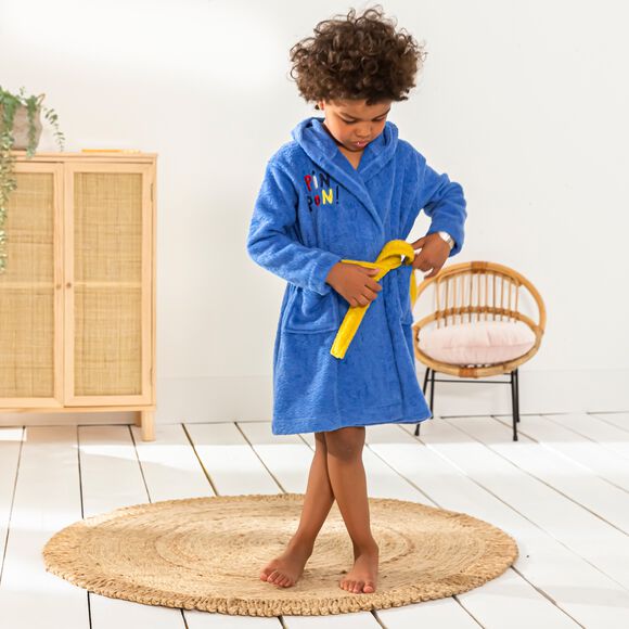 Badjas voor kinderen Pin-pon met kap, katoenen badstof - 340g/m2 (felblauw)