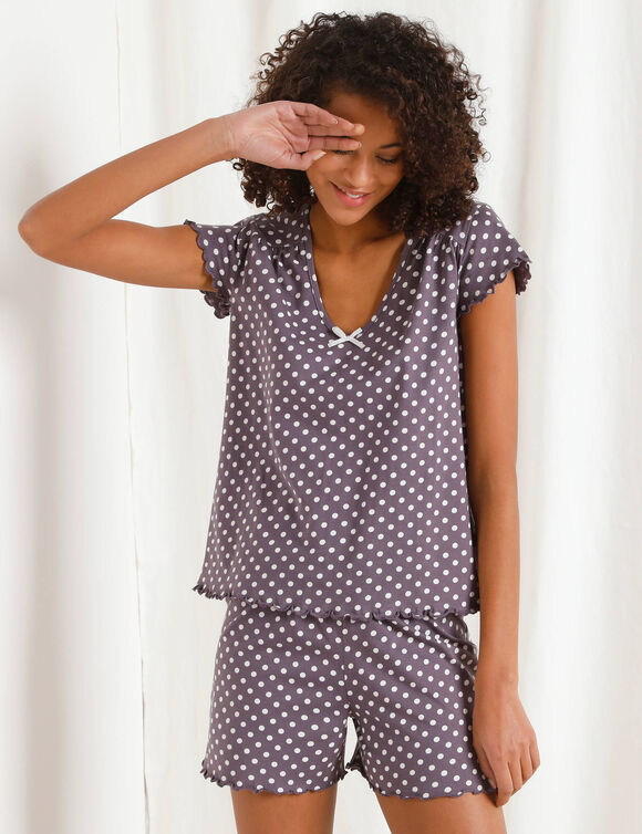 Pyjama short imprim&eacute; pois (gris anthracite)