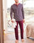 Pyjama ray&eacute; col tunisien (bordeaux)