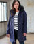 Effen duffelcoat met capuchon van imitatiebont (marine)