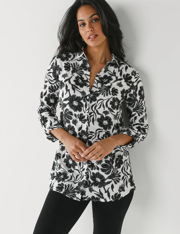 Chemise liquette imprimé floral bicolore (écru / noir)