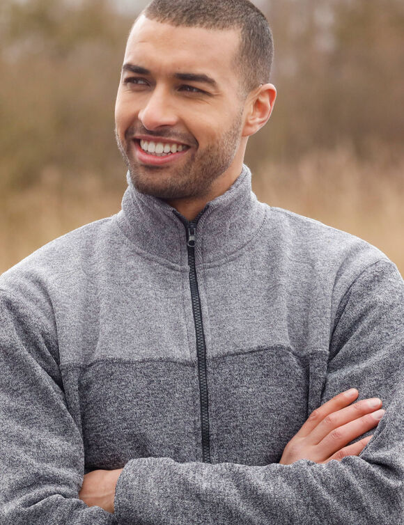 Sweat zippé col montant maille doublée molleton (gris chiné)