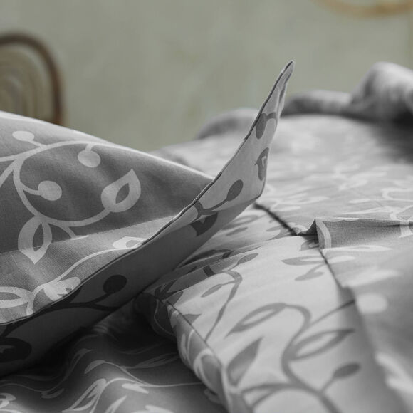 Linge de lit Héritage en coton à motifs volutes (gris / blanc)