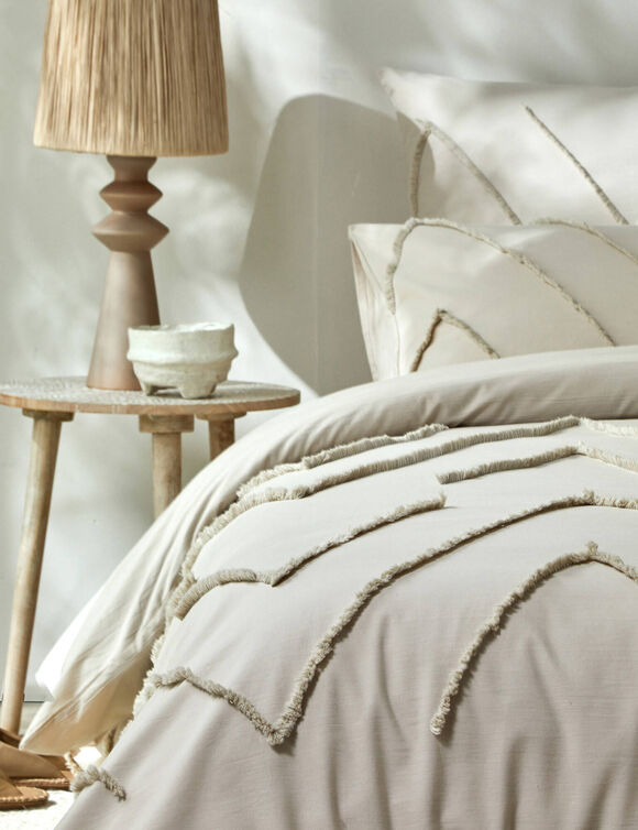 Linge de lit Amezia finition tuft&eacute; en relief - coton lav&eacute; 57 fils/cm&sup2; (sable)