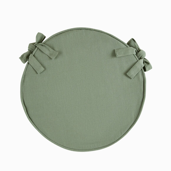Effen rond stoelkussen in zeildoekstof (eucalyptus)