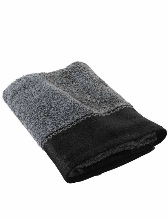 Effen badlinnen 450 g/m² met jacquard sierrand, zacht comfort (antraciet)