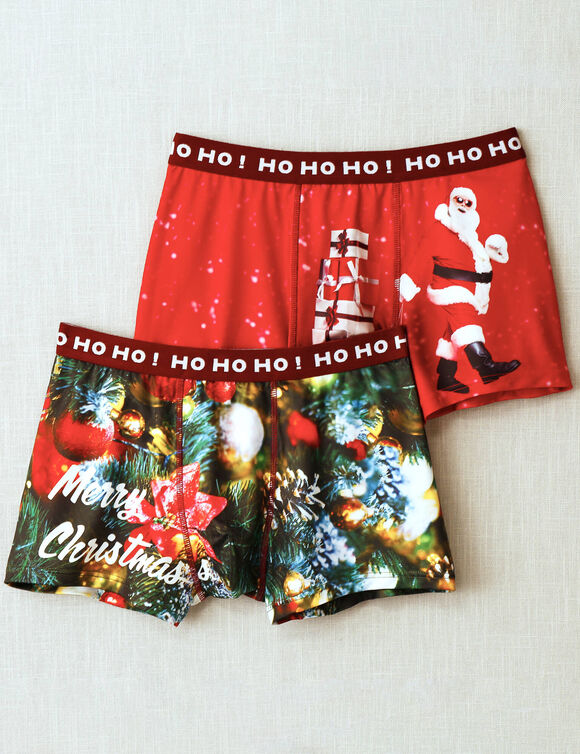 Set van 2 bedrukte boxershorts met kerstspiraal, van stretchmicrovezel (rood)