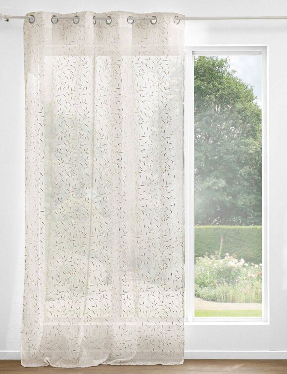 Voilage motif feuillage dor&eacute; (blanc / dor&eacute;)