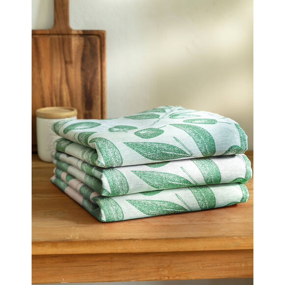 Torchons motif olives - lot de 3 (vert)
